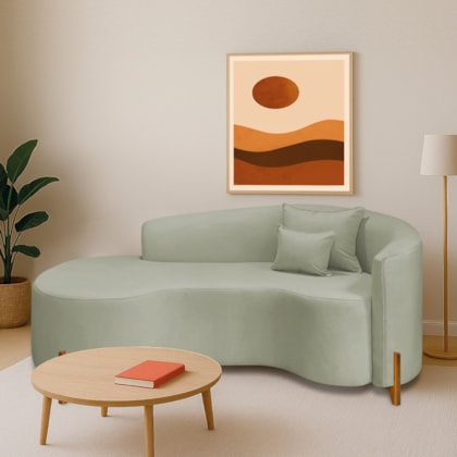 Divã Recamier Curvo Sala de Estar Recepção Inglaterra 200cm Pés Madeira Lado Esquerdo Bouclé Verde Oliva