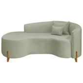 Divã Recamier Curvo Sala de Estar Recepção Inglaterra 200cm Pés Madeira Lado Esquerdo Bouclé Verde Oliva