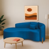 Divã Recamier Curvo Sala de Estar Recepção Inglaterra 200cm Pés Madeira Lado Esquerdo Linho Azul Royal