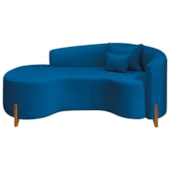 Divã Recamier Curvo Sala de Estar Recepção Inglaterra 200cm Pés Madeira Lado Esquerdo Linho Azul Royal