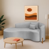 Divã Recamier Curvo Sala de Estar Recepção Inglaterra 200cm Pés Madeira Lado Esquerdo Linho Cinza Claro