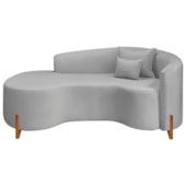 Divã Recamier Curvo Sala de Estar Recepção Inglaterra 200cm Pés Madeira Lado Esquerdo Linho Cinza Claro