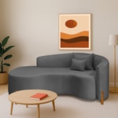 Divã Recamier Curvo Sala de Estar Recepção Inglaterra 200cm Pés Madeira Lado Esquerdo Linho Cinza Escuro