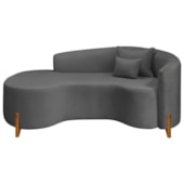 Divã Recamier Curvo Sala de Estar Recepção Inglaterra 200cm Pés Madeira Lado Esquerdo Linho Cinza Escuro