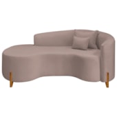 Divã Recamier Curvo Sala de Estar Recepção Inglaterra 200cm Pés Madeira Lado Esquerdo Linho Rosê