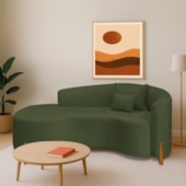 Divã Recamier Curvo Sala de Estar Recepção Inglaterra 200cm Pés Madeira Lado Esquerdo Linho Verde