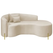 Divã Recamier Curvo Sala de Estar Recepção Inglaterra 200cm Pés Metal Dourado Lado Direito Bouclé Bege