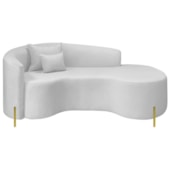 Divã Recamier Curvo Sala de Estar Recepção Inglaterra 200cm Pés Metal Dourado Lado Direito Bouclé Branco