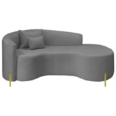 Divã Recamier Curvo Sala de Estar Recepção Inglaterra 200cm Pés Metal Dourado Lado Direito Bouclé Cinza