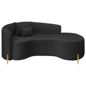 Divã Recamier Curvo Sala de Estar Recepção Inglaterra 200cm Pés Metal Dourado Lado Direito Bouclé Preto
