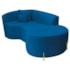 Divã Recamier Curvo Sala de Estar Recepção Inglaterra 200cm Pés Metal Dourado Lado Direito Linho Azul Royal