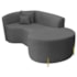 Divã Recamier Curvo Sala de Estar Recepção Inglaterra 200cm Pés Metal Dourado Lado Direito Linho Cinza Escuro