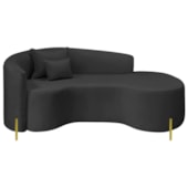 Divã Recamier Curvo Sala de Estar Recepção Inglaterra 200cm Pés Metal Dourado Lado Direito Linho Preto