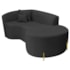 Divã Recamier Curvo Sala de Estar Recepção Inglaterra 200cm Pés Metal Dourado Lado Direito Linho Preto