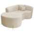 Divã Recamier Curvo Sala de Estar Recepção Inglaterra 200cm Pés Metal Dourado Lado Esquerdo Bouclé Bege