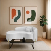Divã Recamier Curvo Sala de Estar Recepção Inglaterra 200cm Pés Metal Dourado Lado Esquerdo Bouclé Branco