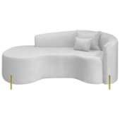 Divã Recamier Curvo Sala de Estar Recepção Inglaterra 200cm Pés Metal Dourado Lado Esquerdo Bouclé Branco