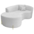 Divã Recamier Curvo Sala de Estar Recepção Inglaterra 200cm Pés Metal Dourado Lado Esquerdo Bouclé Branco