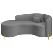 Divã Recamier Curvo Sala de Estar Recepção Inglaterra 200cm Pés Metal Dourado Lado Esquerdo Bouclé Cinza