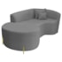 Divã Recamier Curvo Sala de Estar Recepção Inglaterra 200cm Pés Metal Dourado Lado Esquerdo Bouclé Cinza