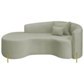 Divã Recamier Curvo Sala de Estar Recepção Inglaterra 200cm Pés Metal Dourado Lado Esquerdo Bouclé Verde Oliva