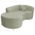 Divã Recamier Curvo Sala de Estar Recepção Inglaterra 200cm Pés Metal Dourado Lado Esquerdo Bouclé Verde Oliva