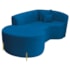Divã Recamier Curvo Sala de Estar Recepção Inglaterra 200cm Pés Metal Dourado Lado Esquerdo Linho Azul Royal