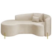 Divã Recamier Curvo Sala de Estar Recepção Inglaterra 200cm Pés Metal Dourado Lado Esquerdo Linho Bege