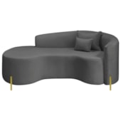 Divã Recamier Curvo Sala de Estar Recepção Inglaterra 200cm Pés Metal Dourado Lado Esquerdo Linho Cinza Escuro