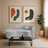 Divã Recamier Curvo Sala de Estar Recepção Inglaterra 200cm Pés Metal Dourado Lado Esquerdo Linho Cinza Claro