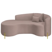 Divã Recamier Curvo Sala de Estar Recepção Inglaterra 200cm Pés Metal Dourado Lado Esquerdo Linho Rosê