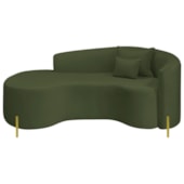 Divã Recamier Curvo Sala de Estar Recepção Inglaterra 200cm Pés Metal Dourado Lado Esquerdo Linho Verde