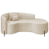 Divã Recamier Curvo Sala de Estar Recepção Inglaterra 200cm Pés Metal Preto Lado Direito Bouclé Bege