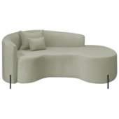 Divã Recamier Curvo Sala de Estar Recepção Inglaterra 200cm Pés Metal Preto Lado Direito Bouclé Verde Oliva