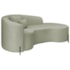Divã Recamier Curvo Sala de Estar Recepção Inglaterra 200cm Pés Metal Preto Lado Direito Bouclé Verde Oliva