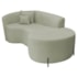 Divã Recamier Curvo Sala de Estar Recepção Inglaterra 200cm Pés Metal Preto Lado Direito Bouclé Verde Oliva