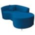 Divã Recamier Curvo Sala de Estar Recepção Inglaterra 200cm Pés Metal Preto Lado Direito Linho Azul Royal