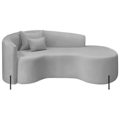 Divã Recamier Curvo Sala de Estar Recepção Inglaterra 200cm Pés Metal Preto Lado Direito Linho Cinza Claro