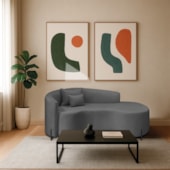 Divã Recamier Curvo Sala de Estar Recepção Inglaterra 200cm Pés Metal Preto Lado Direito Linho Cinza Escuro