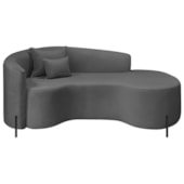Divã Recamier Curvo Sala de Estar Recepção Inglaterra 200cm Pés Metal Preto Lado Direito Linho Cinza Escuro