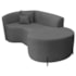 Divã Recamier Curvo Sala de Estar Recepção Inglaterra 200cm Pés Metal Preto Lado Direito Linho Cinza Escuro