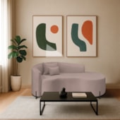 Divã Recamier Curvo Sala de Estar Recepção Inglaterra 200cm Pés Metal Preto Lado Direito Linho Rosê