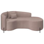 Divã Recamier Curvo Sala de Estar Recepção Inglaterra 200cm Pés Metal Preto Lado Direito Linho Rosê