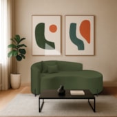 Divã Recamier Curvo Sala de Estar Recepção Inglaterra 200cm Pés Metal Preto Lado Direito Linho Verde