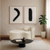 Divã Recamier Curvo Sala de Estar Recepção Inglaterra 200cm Pés Metal Preto Lado Esquerdo Bouclé Bege