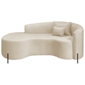 Divã Recamier Curvo Sala de Estar Recepção Inglaterra 200cm Pés Metal Preto Lado Esquerdo Bouclé Bege