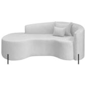 Divã Recamier Curvo Sala de Estar Recepção Inglaterra 200cm Pés Metal Preto Lado Esquerdo Bouclé Branco