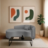 Divã Recamier Curvo Sala de Estar Recepção Inglaterra 200cm Pés Metal Preto Lado Esquerdo Bouclé Cinza