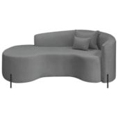 Divã Recamier Curvo Sala de Estar Recepção Inglaterra 200cm Pés Metal Preto Lado Esquerdo Bouclé Cinza