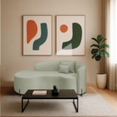 Divã Recamier Curvo Sala de Estar Recepção Inglaterra 200cm Pés Metal Preto Lado Esquerdo Bouclé Verde Oliva